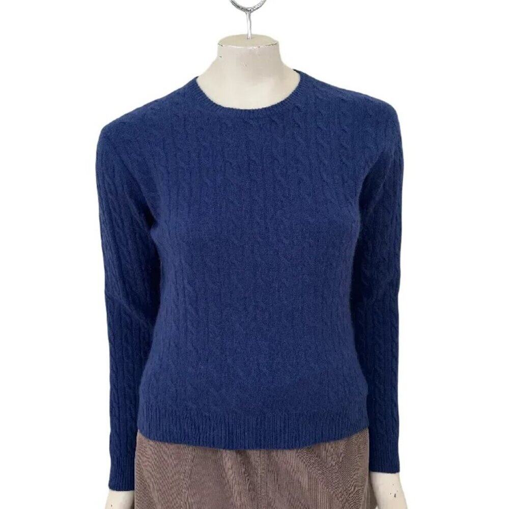 AQUA 100% Cashmere Baby Cable Knit Crewneck Sweater Navy Blue SZ 8P